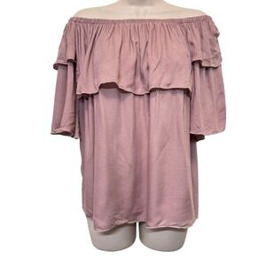 Chaser Womens Gauze Off Shoulder Boho Top M Antique Rose Ruffle Sleeve Bohemian